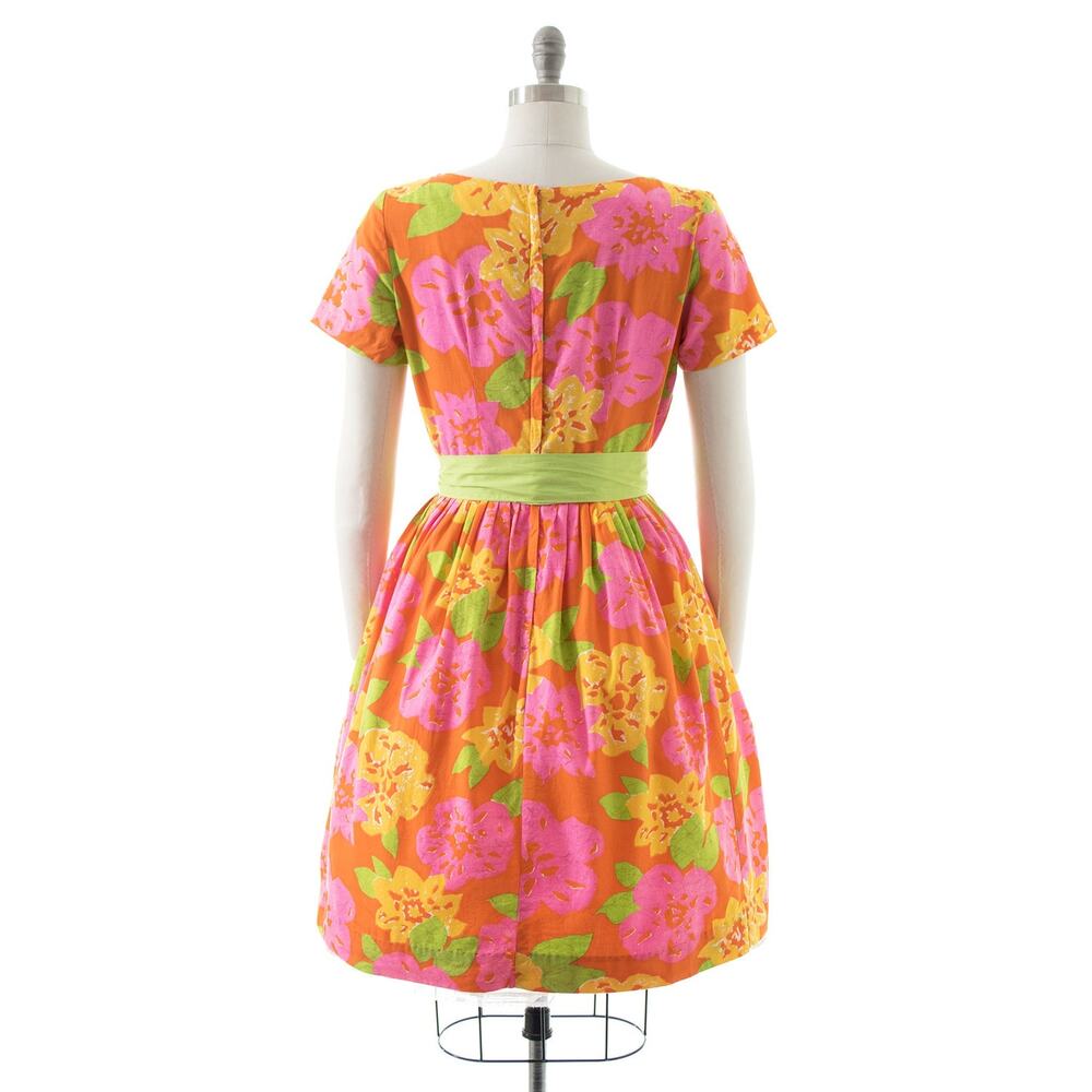 Vintage 1950s Dress 50s MODE O DAY Pink Floral Print Cotton Full Skirt Fit Flare - Picture 4 of 9